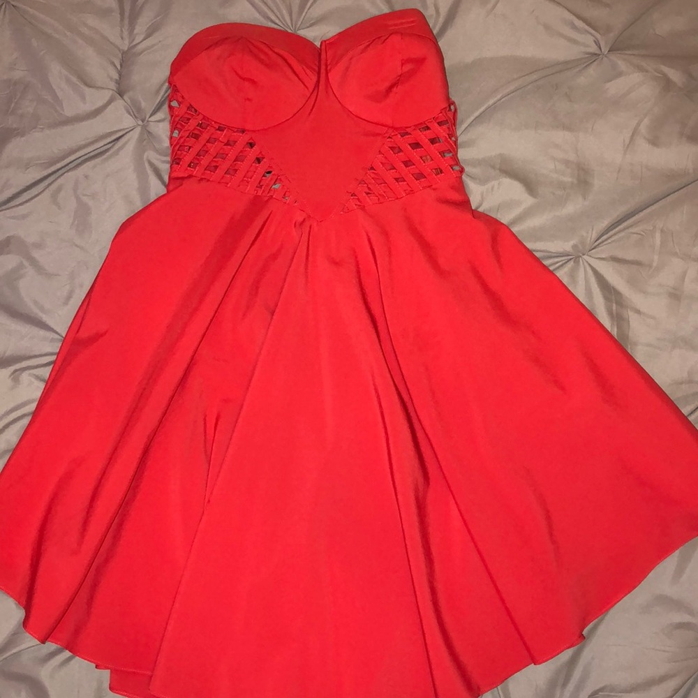 Coral strapless dress! Worn once!